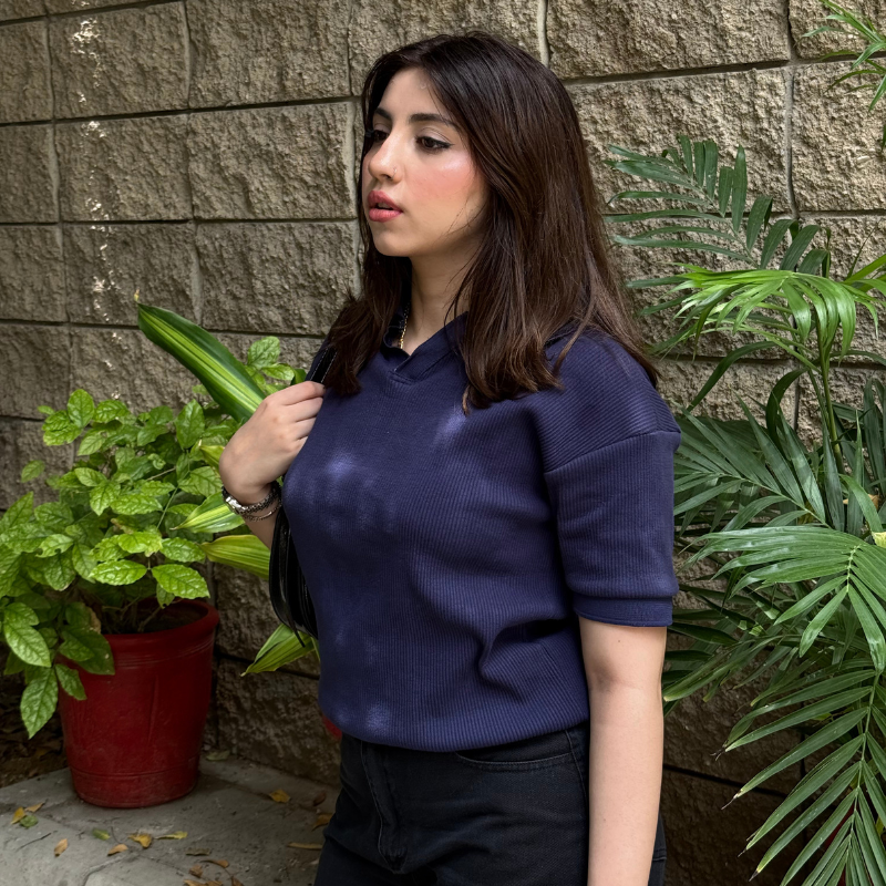 Women's Summer Casual Polo - Navy Blue - Image 2