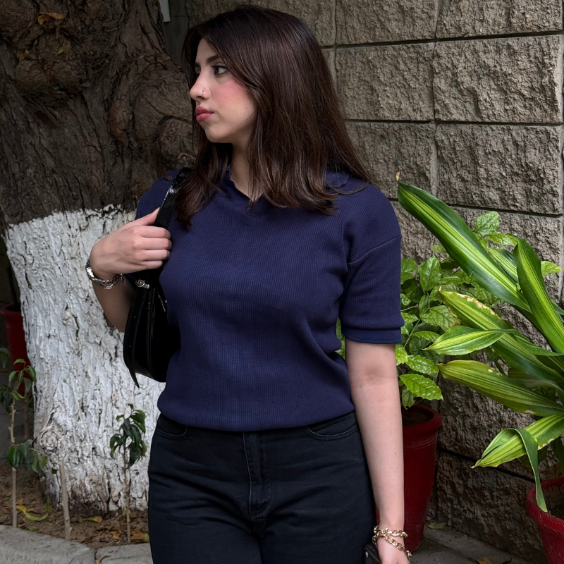 Women's Summer Casual Polo - Navy Blue - Image 5